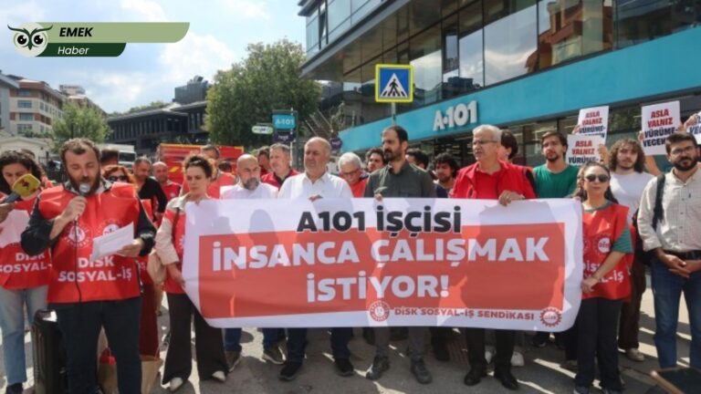 A101 Genel Merkezi önünde işçi eylemi: “İşçinin suyu ve yemeği üzerinden kâr hesabı yapılmaz!”